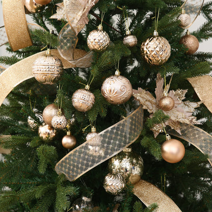Christmas Ball Ornaments Champagne Christmas Tree Decorations with Hang Rope-36pcs Shatterproof Christmas Ornaments Set with 6 Styles in 3 Sizes(Small Medium Large)