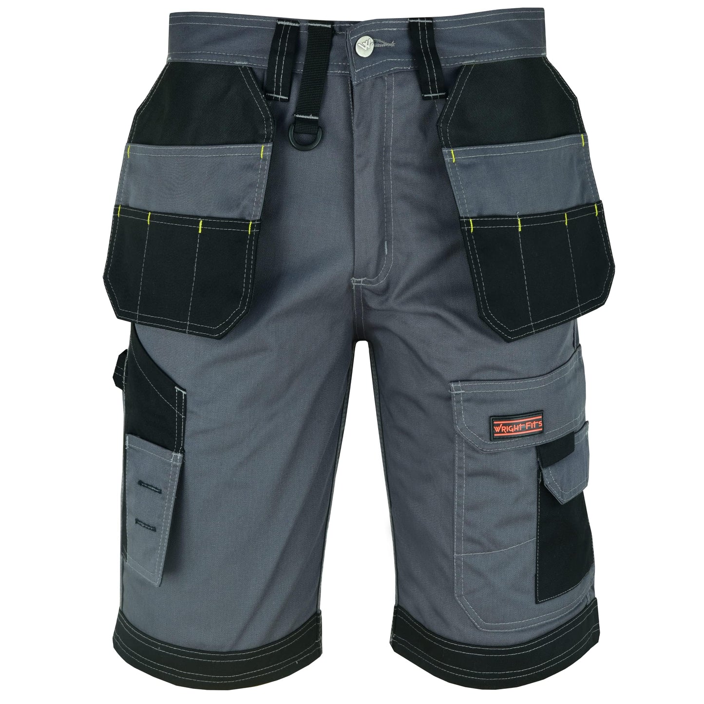 WrightFits Men Holster Work Shorts - Heavy Duty Safety Combat Cargo Summer Shorts - Multi Pockets - Triple Stitched - Durable Workwear Grey 32 W