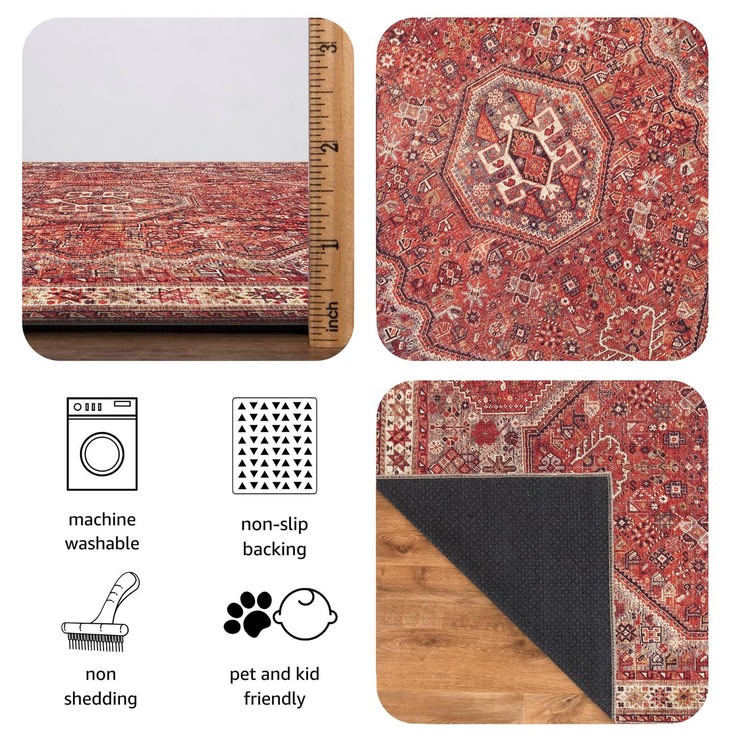 Keen Home Design 30"x120" Rug - Machine Washable Runner Rug with Non-Slip Backing, Ideal for Hallway, Entryway, Kitchen, Laundry Room - Vintage, Easy Clean, Durable, Low Pile - (2'6" x 10')