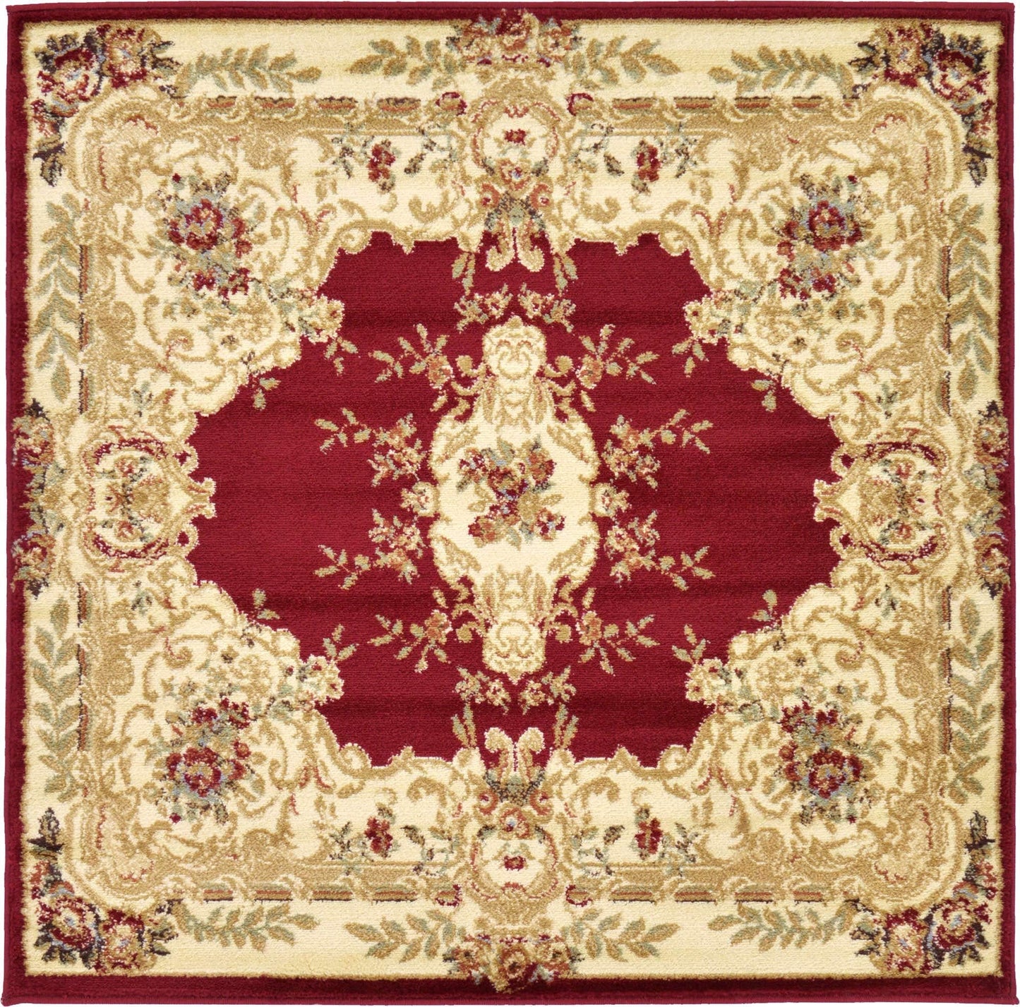 Unique Loom Versailles Collection Traditional Classic Medallion Motif Area Rug (4' 0 x 4' 0 Square, Burgundy/ Ivory)
