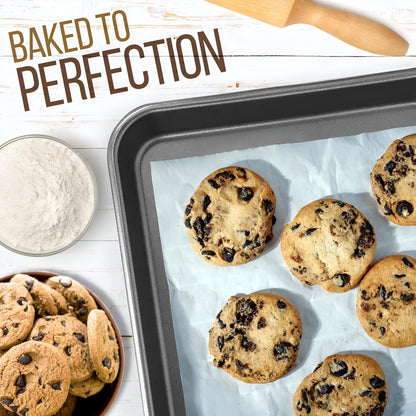 Nonstick Cookie Sheet Baking Pan - 2-Pc. Professional Quality Kitchen Cooking Non-Stick Bake Trays with Gray Coating Inside & Outside, Dishwasher Safe