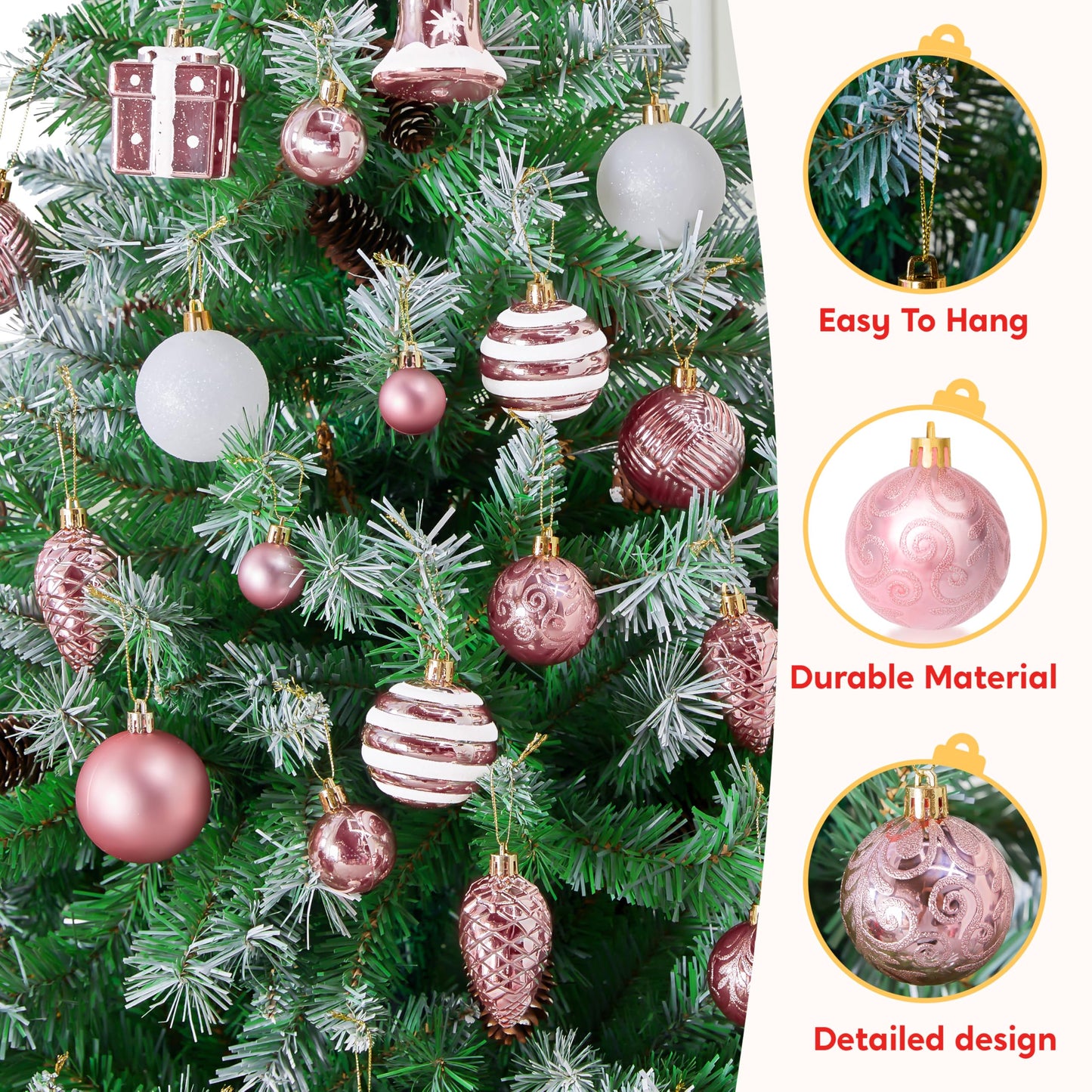Joiedomi 66 Pcs Christmas Balls Ornaments Set, Pink Shatterproof Plastic Christmas Tree Ornaments for Xmas Hanging Decoration, Holiday Party Decoration