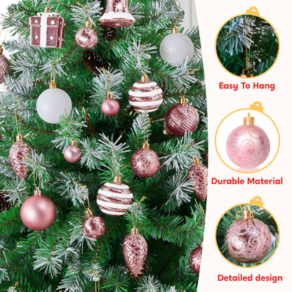 Joiedomi 66 Pcs Christmas Balls Ornaments Set, Pink Shatterproof Plastic Christmas Tree Ornaments for Xmas Hanging Decoration, Holiday Party Decoration