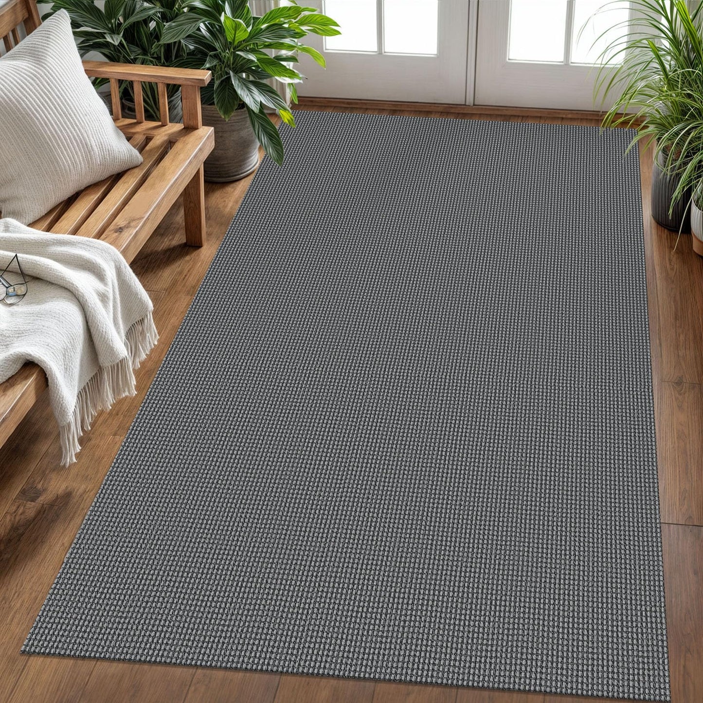 KOZYFLY Boho Rugs for Entryway Rugs 4x6 ft Washable Area Rugs Rubber Backed Living Room Rugs Braided Woven Cotton blend Indoor Outdoor Floor Carpet for Dining Room Living Room Bedroom, Dark Grey