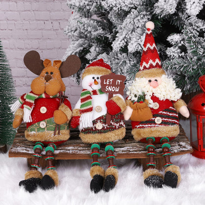 Aneco 3 Pieces Table Top Christmas Decorations Cute Christmas Sitting Santa Snowman Reindeer Doll Long Legs Christmas Ornament for Home Decoration