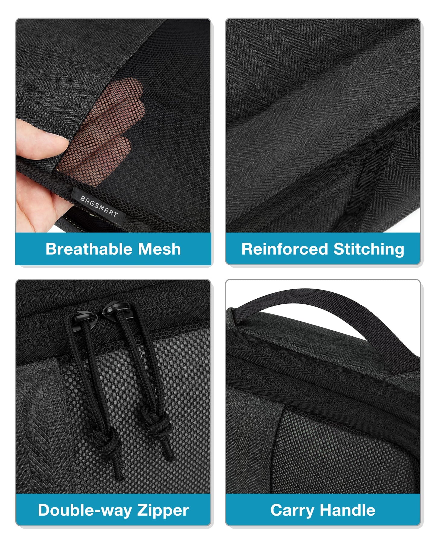 BAGSMART Compression Packing Cubes for Travel, 4 Set Packing Cubes for Carry on Suitcases, Compression Travel Cubes & Suitcase Organizer for Packing with Shoe Bag Black