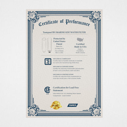 Camco Tastepure RV Water Filter - New & Advanced RV Inline Water Filter with Flexible Hose Protector - GAC & KDF Filtration - Made in USA - Camping Essentials for Fresh Drinking Water (40043)