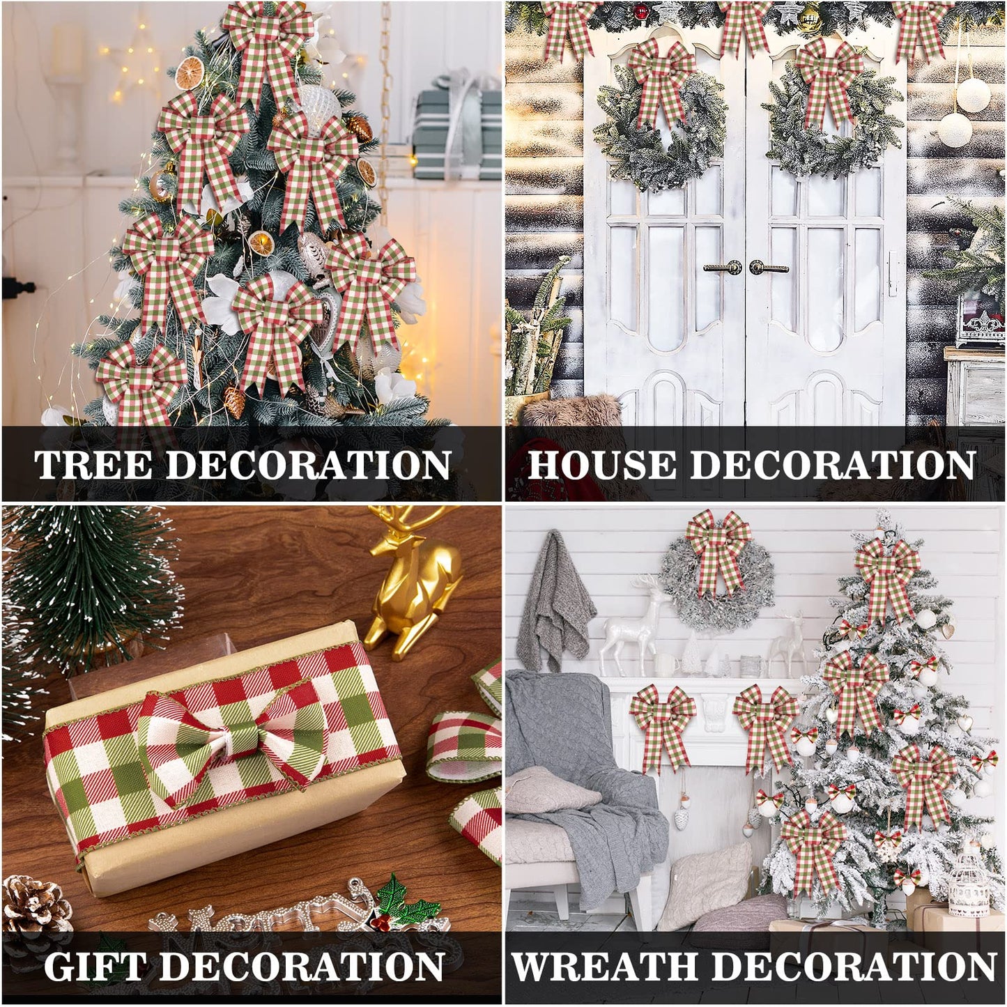 Whaline 2 Rolls Wired Edge Plaids Ribbon - Christmas Buffalo Check Red Green, 2.5 Inch Farmhouse Craft for DIY Gift Wrapping, Wreath, Xmas Tree Bow Decoration, 10 Yards