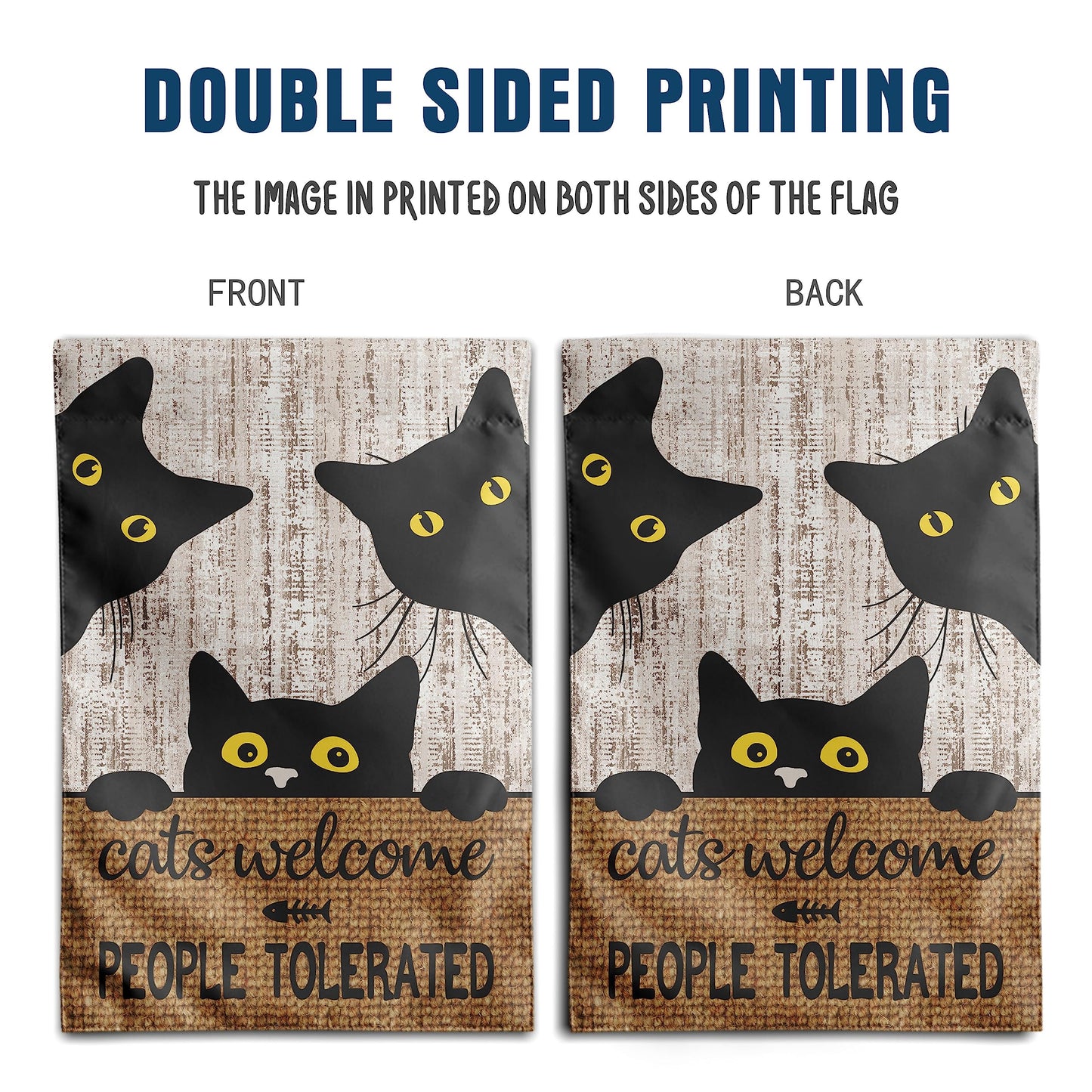Black Cat Garden Flag Cats Welcome People Tolerated Sign Flag Halloween Banners for Outside 12 X 18 Double Sided Cat Lovers Gifts for Women