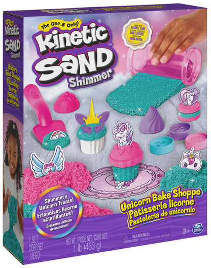 Kinetic Sand Shimmer, Unicorn Bake Shoppe Playset, 453g of Kinetic Sand (Shimmer Teal and Pink Neon), 8 Unicorn Tools, Sensory Toys for Kids Aged 3 and up