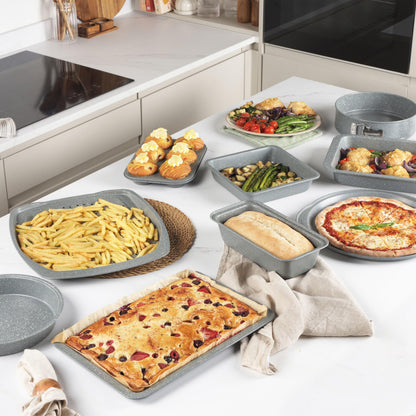 Salter Marblestone 3-Piece Baking Set - Non-Stick Oven Trays, Lightweight Carbon Steel, Easy Wipe Clean, Includes a 36cm Roaster, 37cm Baking Tray, 23cm Square Tray, Oven Safe to 220°C, PFOA Free