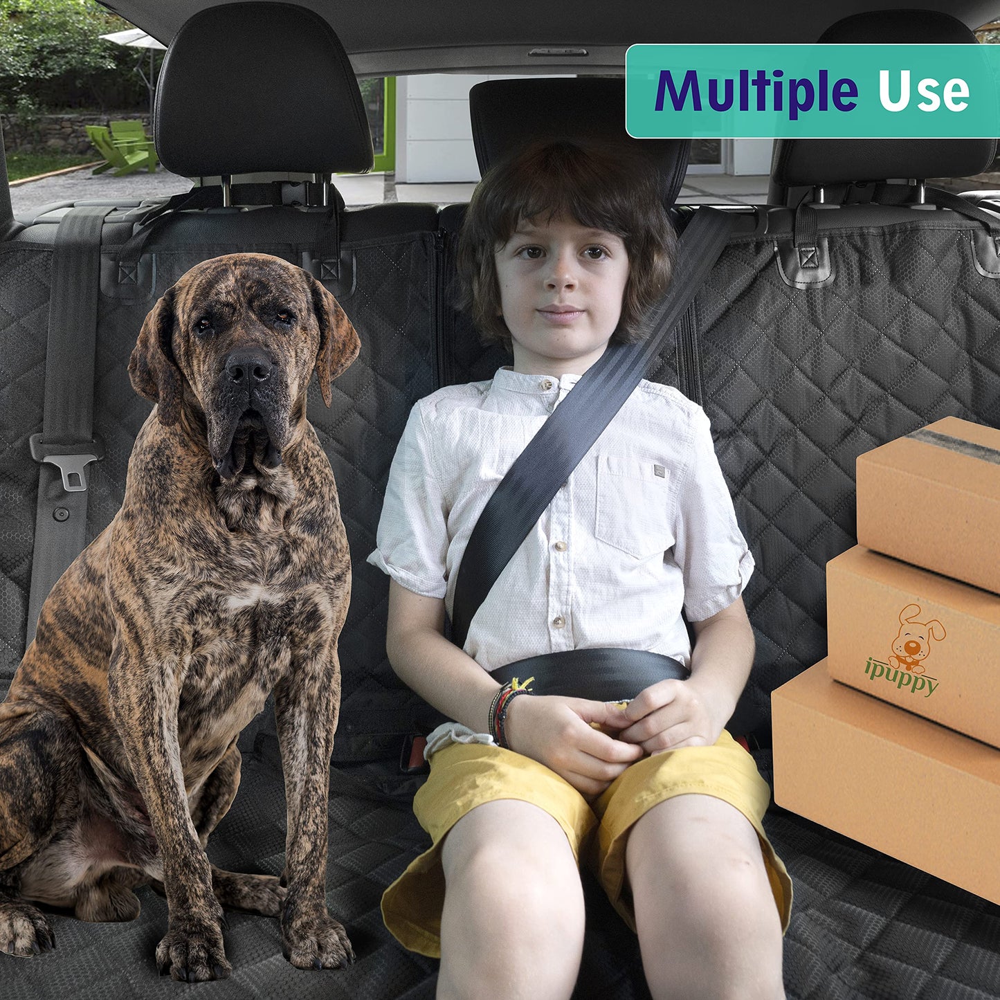 ipuppy Premium Waterproof Car Seat Cover/Protector for Dogs with Armrest Opening - Quilted, Scratch Proof and Non-Slip - Isofix-Compatible - 45 x 133cm (Black)