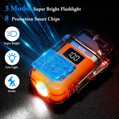 Bistfy Electric Lighter With Digital Display and Flashlight - Type C Rechargeable USB, Plasma Arc, Waterproof and Windproof Flameless Cool for Camping, Hiking, Outdoor Activities