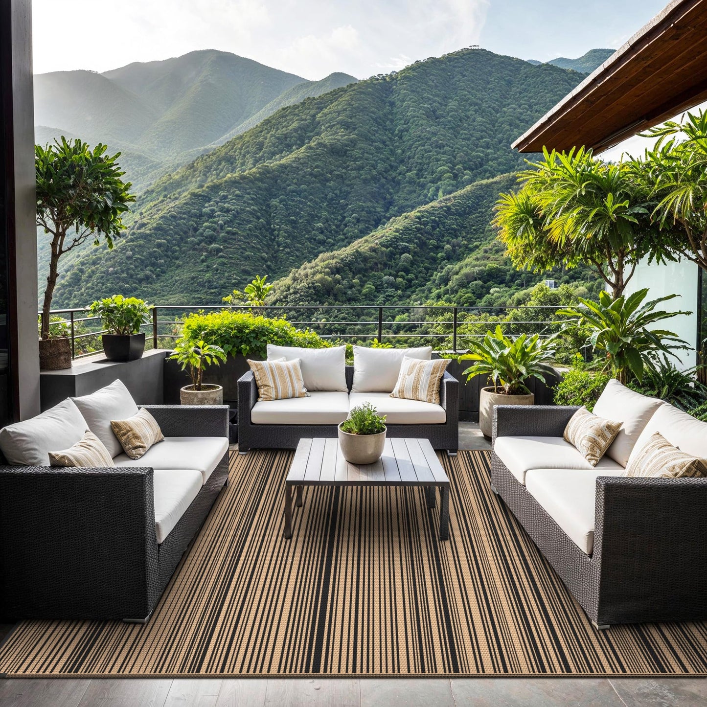 GENIMO Outdoor Rug for Patio Clearance, 5'x8' Reversible Plastic Straw Rugs, Lightweight Waterproof RV Camping Mat for Camper, Balcony, Deck, Backyard, Picnic, BlackBrown