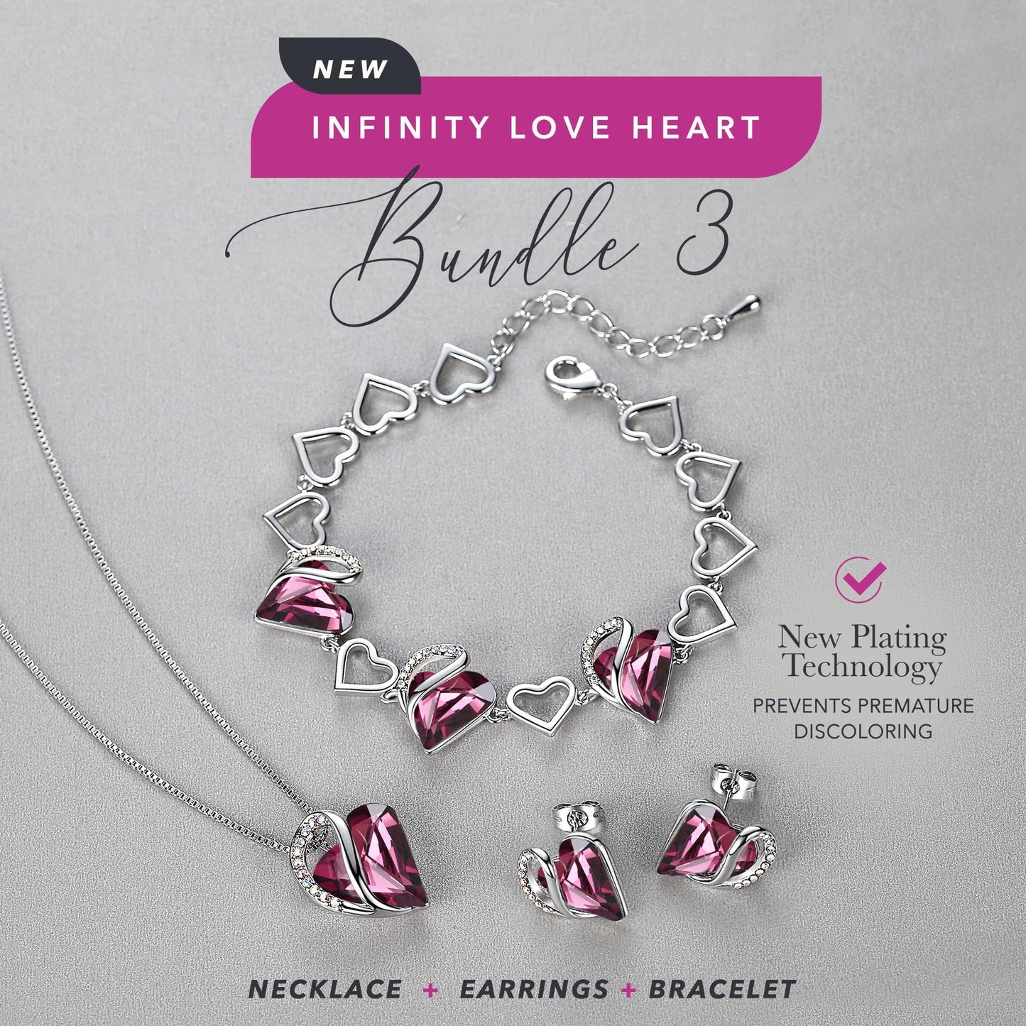 Leafael Valentine's Day Gift Necklaces for Women, Infinity Love Birthstone Heart Crystal Pendant, Birthday Anniversary Jewelry for Wife, Mom, and Her, Silver Plated, 18" + 2" Adjustable Chain