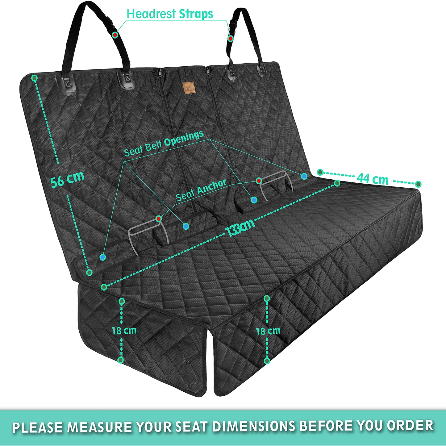 ipuppy Premium Waterproof Car Seat Cover/Protector for Dogs with Armrest Opening - Quilted, Scratch Proof and Non-Slip - Isofix-Compatible - 45 x 133cm (Black)