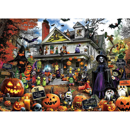 MINIWAN Halloween 1000 Piece Jigsaw Puzzle for Adults – Spooky Haunted House with Pumpkins & Witches | Challenging Fall Decor Puzzle & Unique Gift Idea for Halloween Enthusiasts