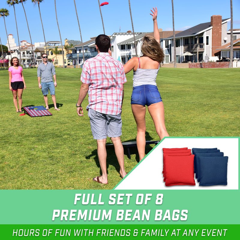 GoSports 3 x 2 ft American Flag Design Cornhole Game Set - Includes Two 3 x 2 ft Boards, 8 Bean Bags, and Carry Case