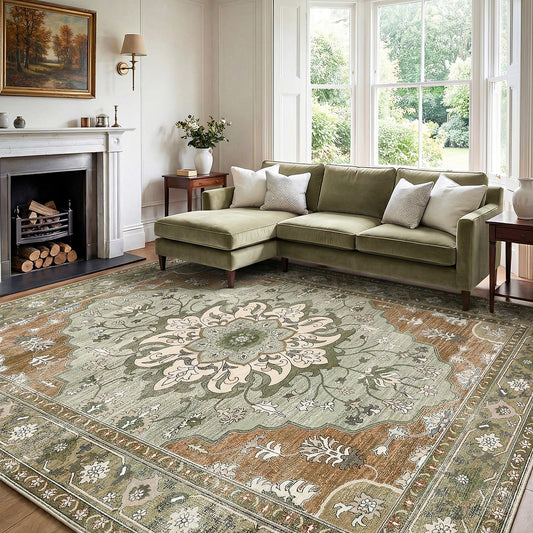 YBYX Washable Area Rug 6x9, Vintage Floral Carpet