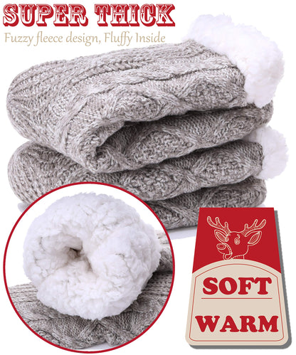 EBMORE Women Slipper Fuzzy Socks Fluffy Cozy Cabin Warm Winter Soft Thick Comfy Fleece Christmas Anti Slip Home Stocking Stuffer(Light Khaki)