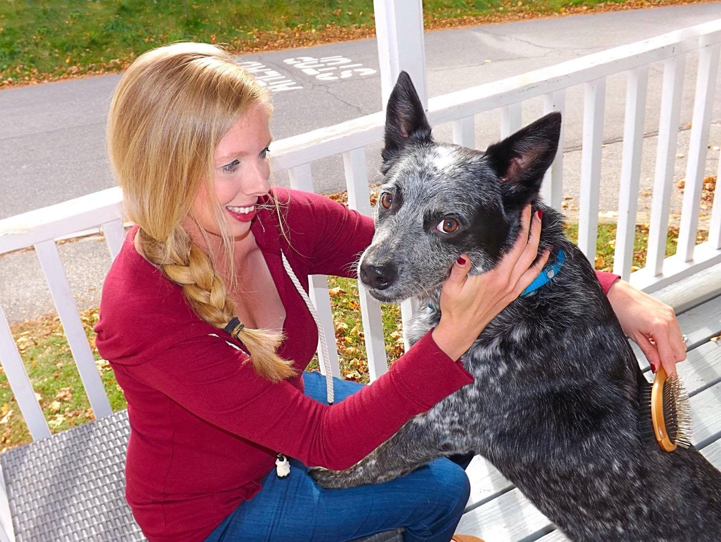 AtEase Accents Double Sided Dog Brush - for Long or Short Haired Dogs and Cats Natural Bamboo Eco Friendly Pet Grooming Dual Sided Pin and Bristles for Deshedding Hair