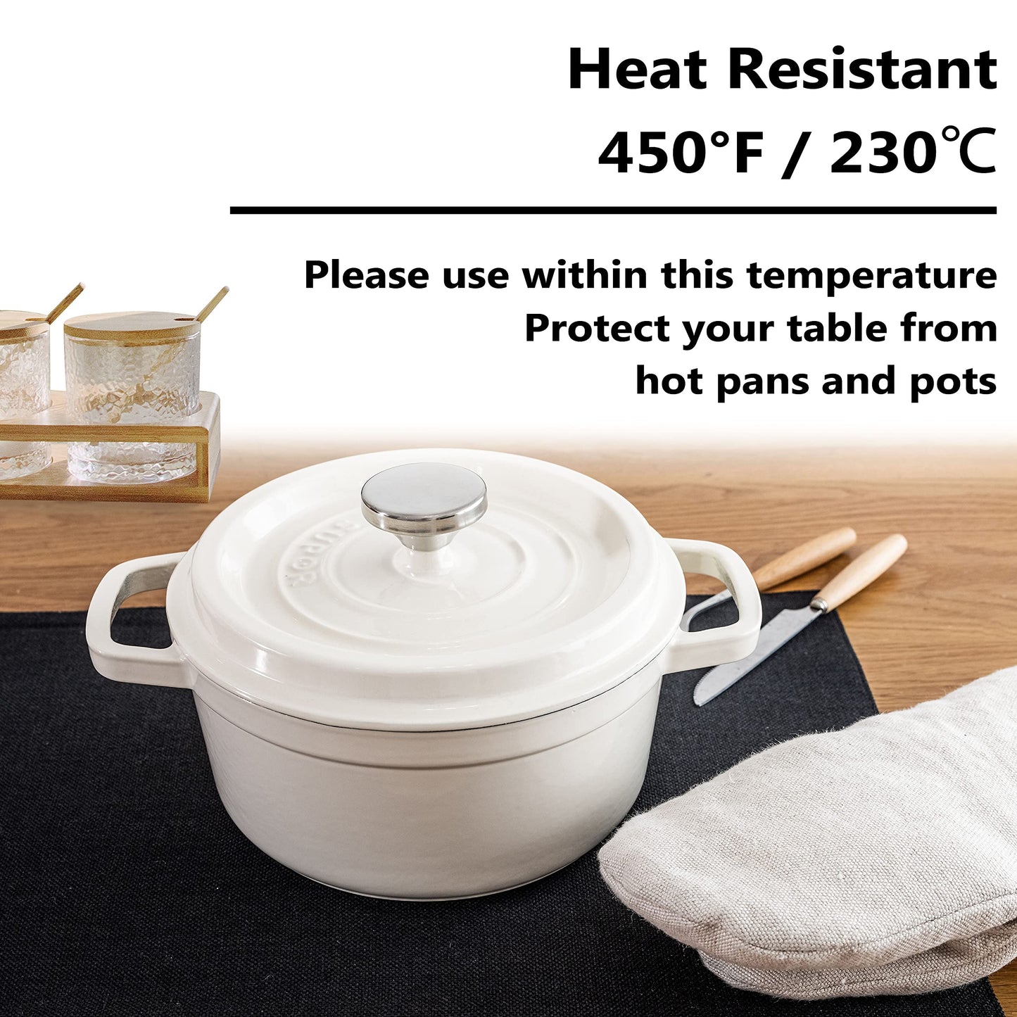 Home Brilliant Black Placemats Set of 6 Heat Resistant Dining Table Fall Halloween Place Mats Kitchen Cloth Table Mats, Black