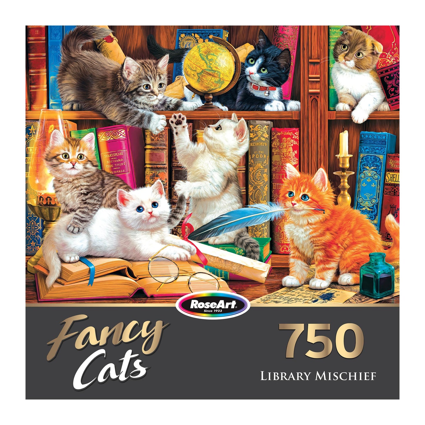RoseArt - Fancy Cats - Library Mischief - 750 Piece Jigsaw Puzzle for Adults