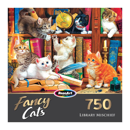 RoseArt - Fancy Cats - Library Mischief - 750 Piece Jigsaw Puzzle for Adults