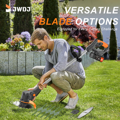 Jwdj 3.1lb Ultra Light Cordless Grass Strimmer 21V with 16 Metal Blades 2x2000mAh Batteries 6" Cut Width for Lawn and Garden Weed Control