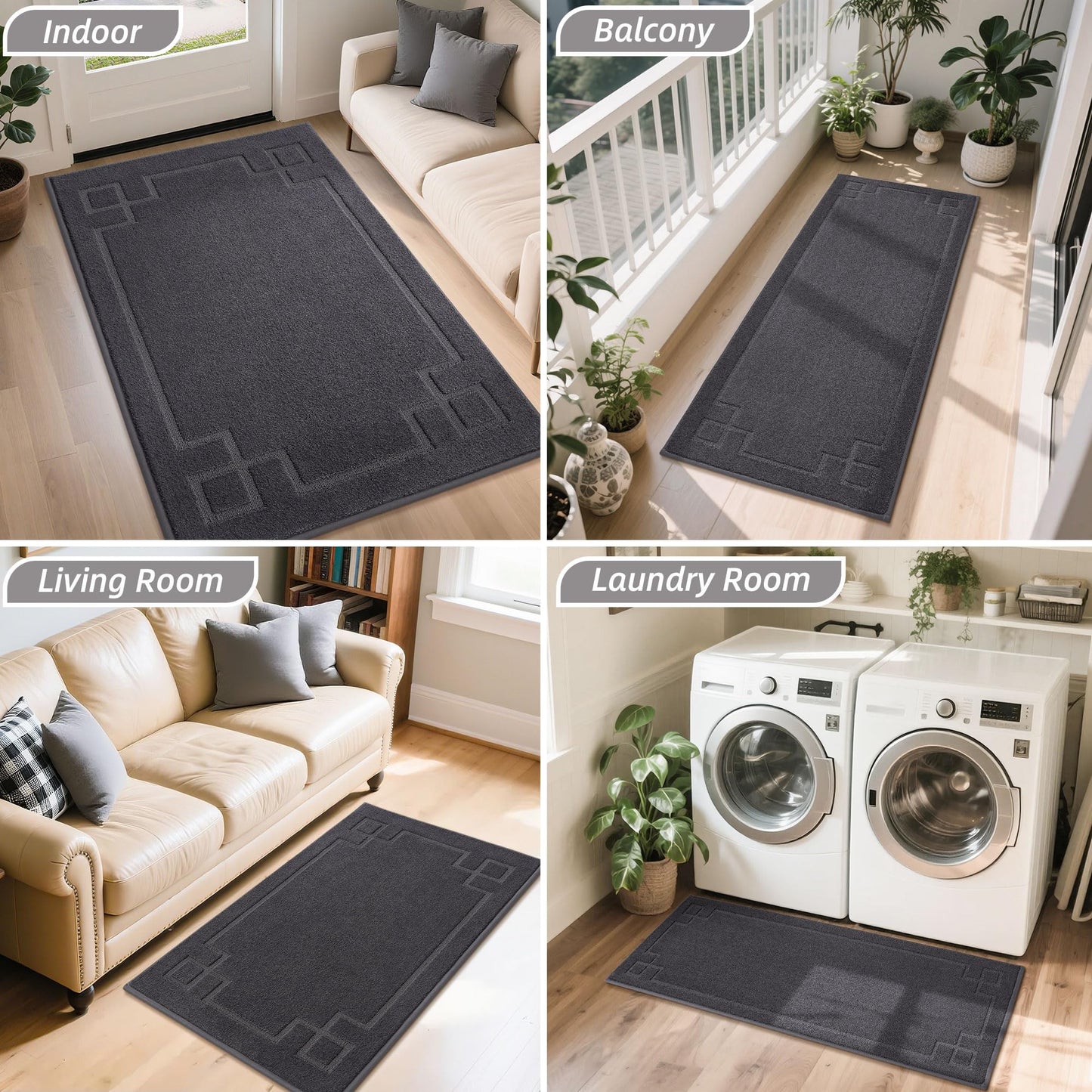 BEQHAUSE Door Mat 20" x 32", Non-Slip Door Mats Indoor Entryway Rugs Washable Low-Profile Absorbent and Stain Resist Floor Mats, Dog Door Mat for Front Back Door, Mud Wet Shoes & Paws, Dark Grey