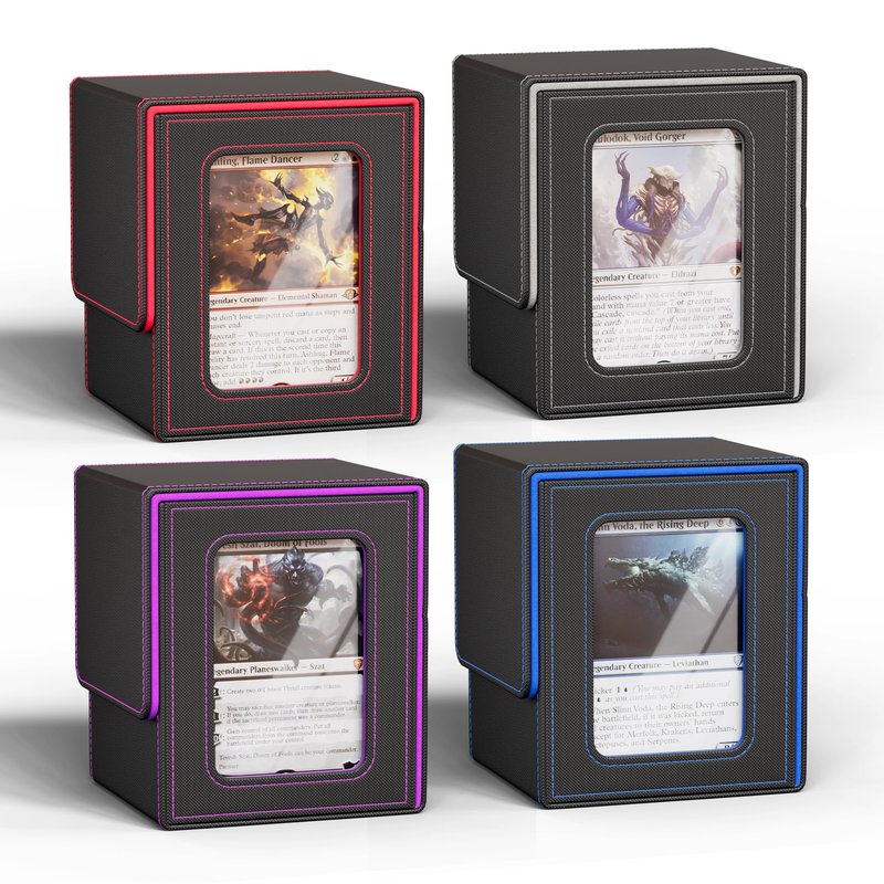 UAONO 4 Pack MTG Commander Deck Box, Independent Commander Display, Fits 400 Double-Sleeved Cards, Magnetic Deck Case for Magic the Gathering TCG, 8 Dividers & 4 Top Loaders (4 Color)