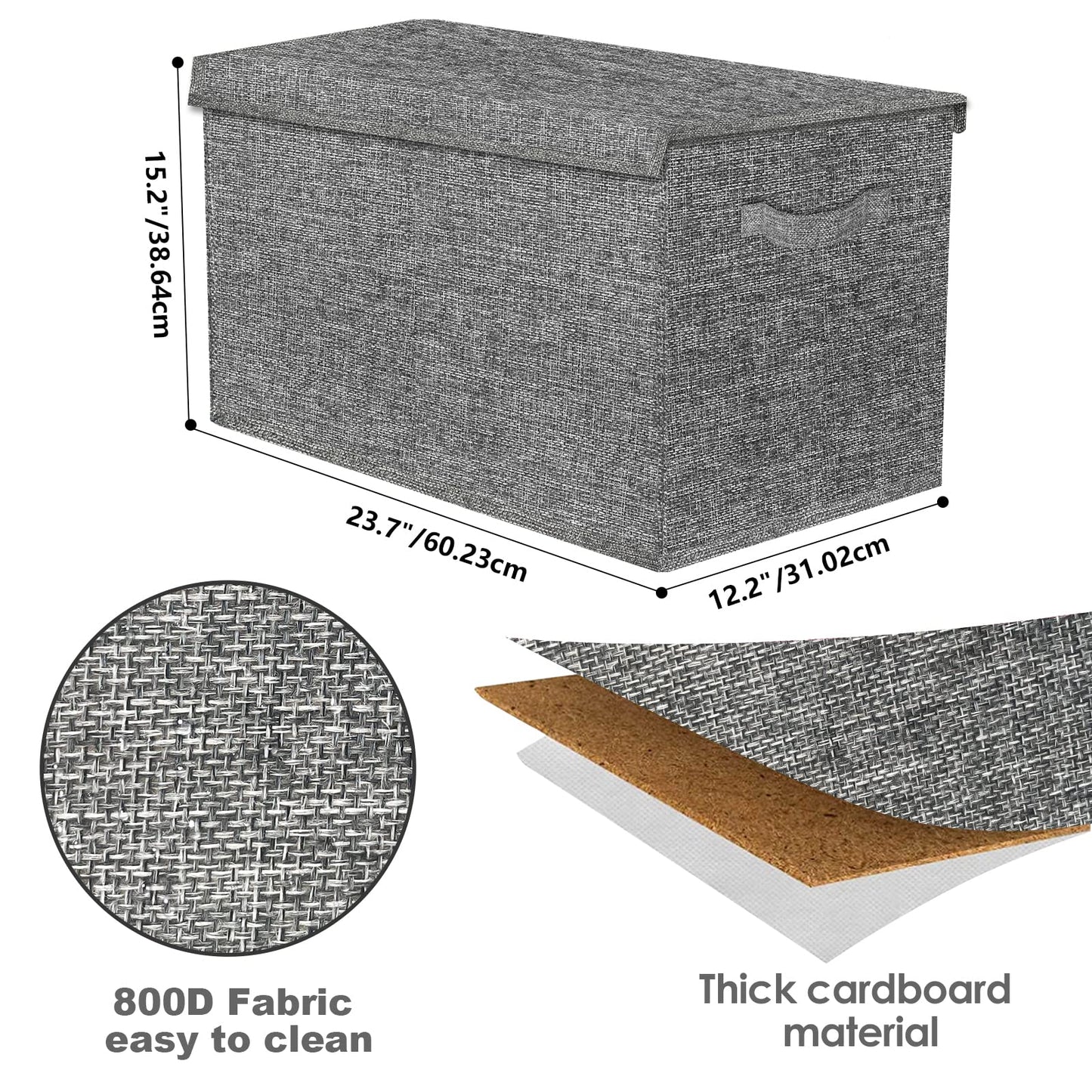 VERONLY Large Toy Box for Boys Girls, Foldable Storage Chest with Lid Fabric Storage Baskets Container Bins for Clothes, Bedroom, Blanket, Nursery, Books, Playroom, Kindergarten (Dark Grey)