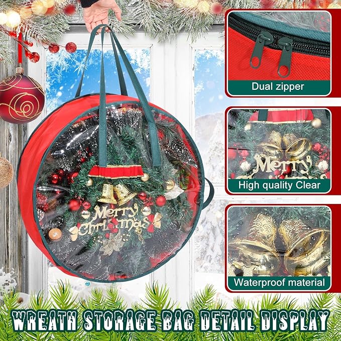 Shappy 20 Pcs Christmas Wreath Storage Bag Clear Wreath Box Storage Containers with Clear Window and Handle Christmas Garland Containers for Xmas Holiday Seasonal Bags (24inch)