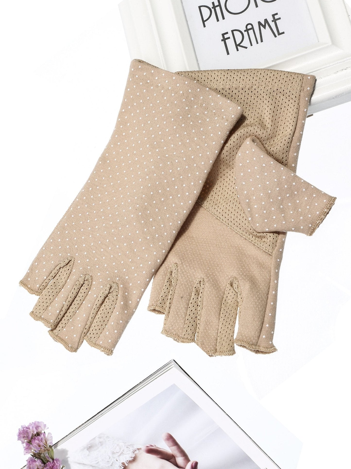 Maxdot Sun Gloves for Women UV Protection Fingerless Non Slip sunscreen Driving Gloves for Summer Outdoor(2 Pairs,Black and Khaki)