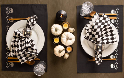 DII Halloween Party Tabletop Decor, Reusable & Machine Washable Cotton Fabric, Placemat Set, 13x19, Skull & Bones, 4 Piece