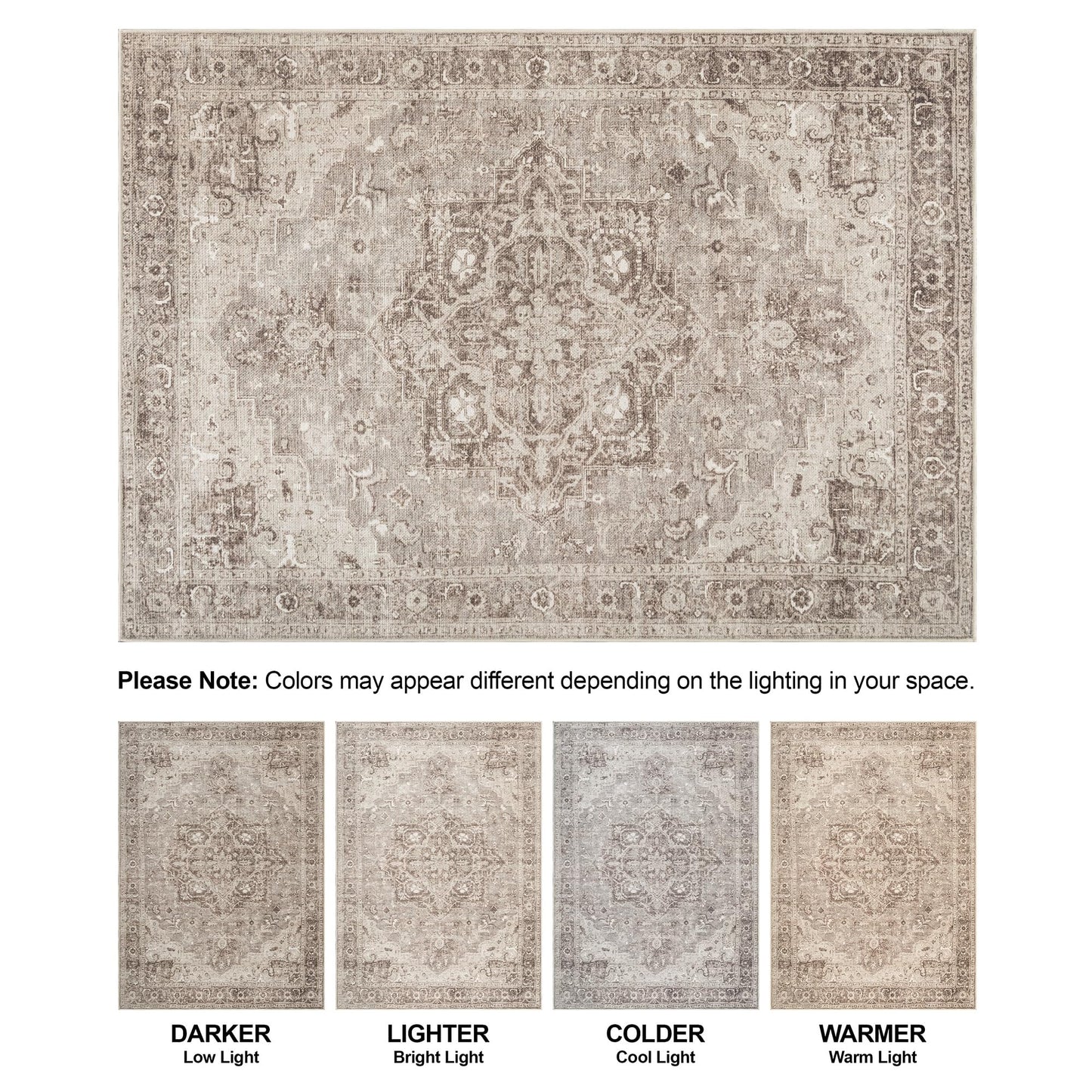 Bloom Rugs Washable Non-Slip 4' x 6' Rug - Beige/Gray Traditional Area Rug for Living Room, Bedroom, Dining Room, and Kitchen - Exact Size: 4' x 6'