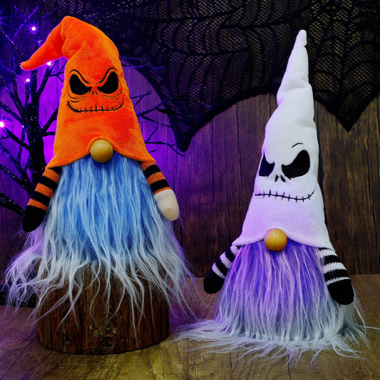 Juegoal Halloween Decorations 14" Lighted Plush Gnomes, Light Up LED Color Changing Handmade Table Nisse Swedish Gnome Tomte, Tabletop Elf Figurine Gifts Housewarming Halloween Festival Decor, 2 Pack