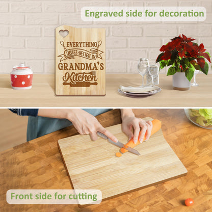 Gifts for Grandma, Grandma Kitchen Gifts from Grandkids, Birthday Gift Wooden Cutting Board with Cooking Utensils Set with Apron Set, Great Christmas Mothers Day Gift
