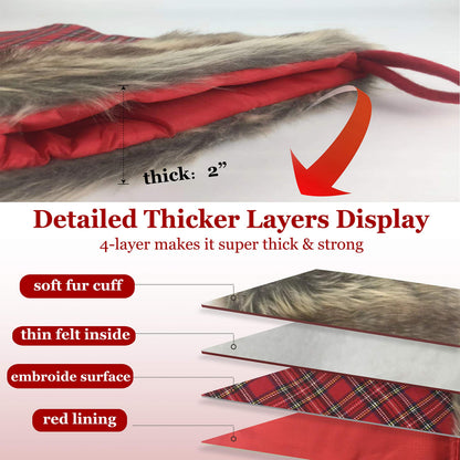 WEWILL 19'' 3 PCS Buffalo Plaid Christmas Stocking Decoration with Faux Fur Cuff Themed with Xmas Holiday Party Fireplace Decor Gifts for Family