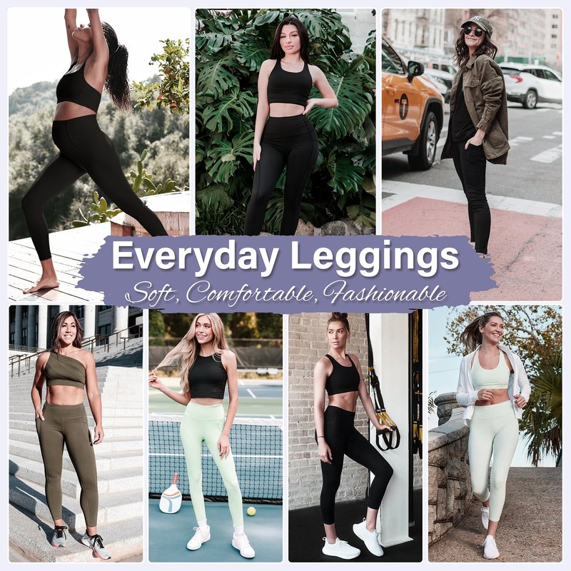 GYMGUN 3 Pack Leggings with Pockets for Women,High Waisted Tummy Control Workout Yoga Pants Reg & Plus Size