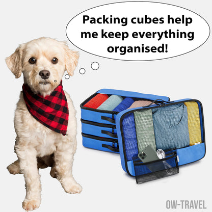 OW-Travel Packing Cubes for Suitcases (5Pcs Blue) 4 Large Suitcase Organiser Bags and Zipper Organiser for Travel Accessories. Luggage Organisers Packing Bags for Suitcases and Backpacks