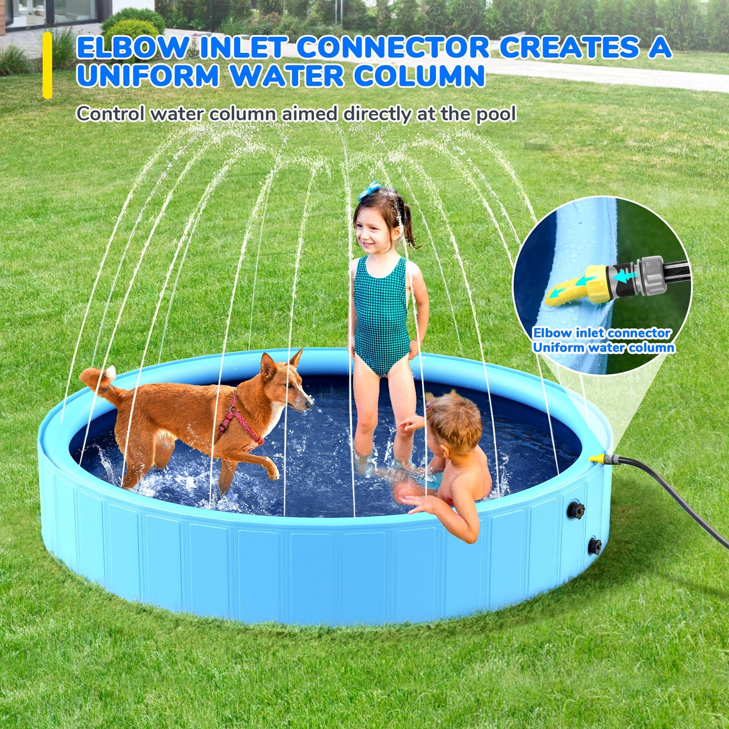 Bilibara 87'' Foldable Dog Pool, Sprinkler Pool for Kids, Non-Slip Heavy Duty Dogs Splash Pad for Small Dogs, Hard Plastic Kiddie Bathtubs for Backyard