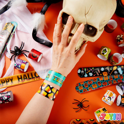 JOYIN 72 PCS Halloween Slap Bracelets for Kids Gift, 36 Different Design Bracelets Bulk for Halloween Party Favor Supplies, Friendship Bracelets for Halloween Goodie Bag Fillers