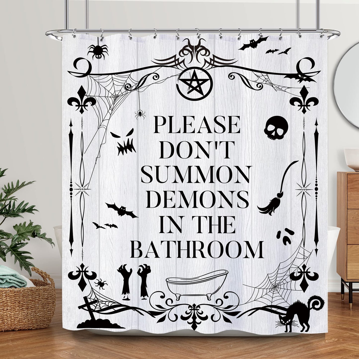 Laifzere Funny Toilet Rules Shower Curtain Gothic Halloween Goth Witchy Bathroom Signs Horror Fabric Shower Curtain for Bathtub 60x72 Inch