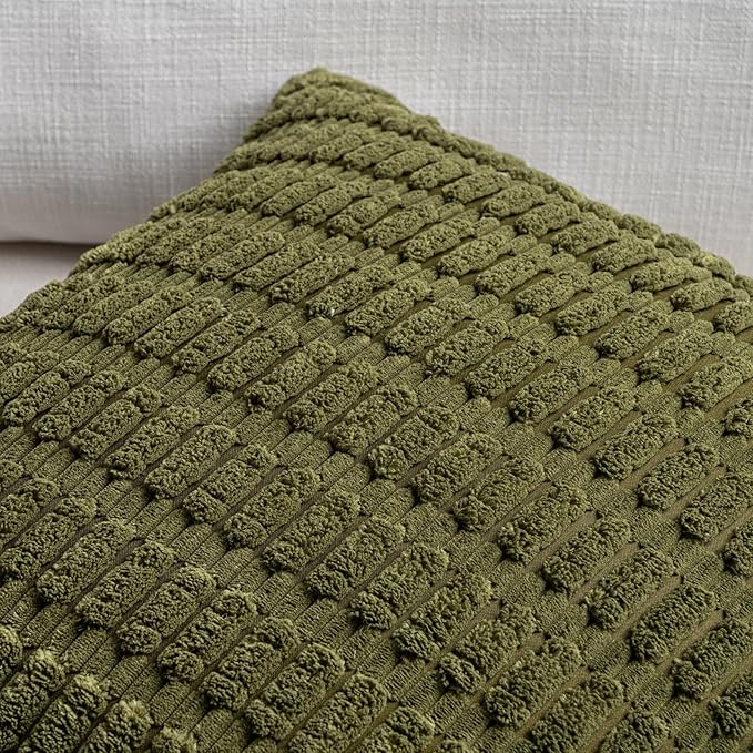 Fancy Homi 1 Pack Moss Green Long Lumbar Body Decorative Throw Pillow Covers 14x36 Inch for Bed Couch Bedroom Bench, Soft Corduroy Rectangle Solid Pillow Case 35x91 cm, Rustic Farmhouse Boho Decor