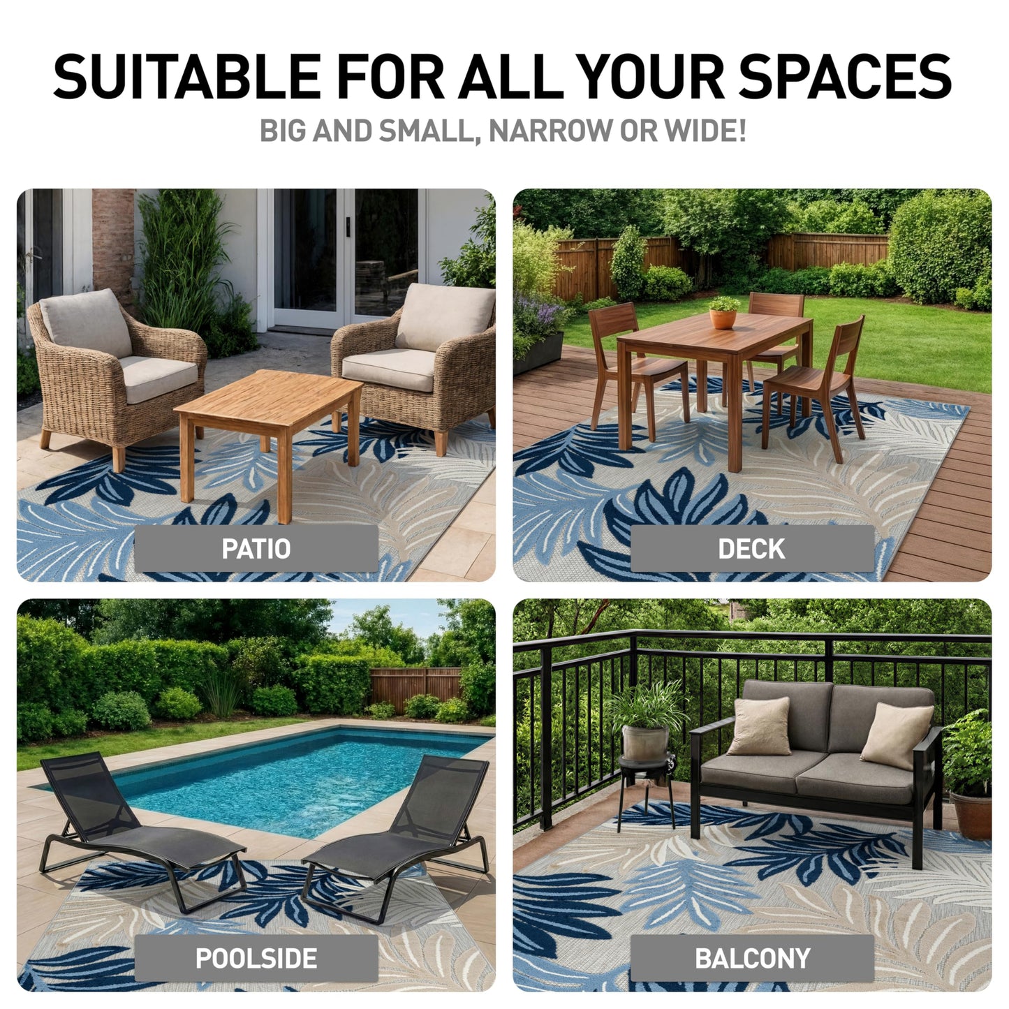 Rugshop Indoor/Outdoor High-Low Textured Area Rug, Botanical, Easy-Clean Patio Rug for Porch Deck Balcony 5' x 7' Dark Blue