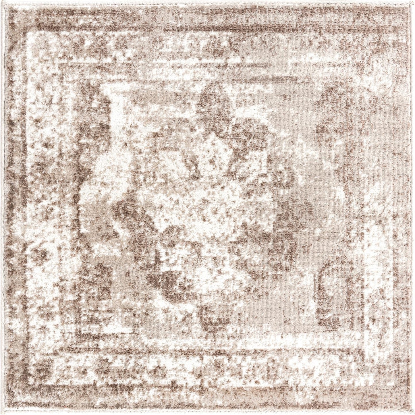Rugs.com - Monte Carlo Rug – 3 Ft Square Beige Easy-Clean Rug – Bohemian Medallion for Entryways and Kitchens