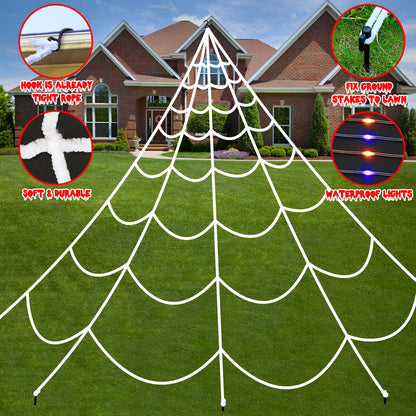 Halloween Decorations Spider Webs Lights: 200 Purple & Orange LED Halloween Lights Decor Outdoor, 17.4Ft Giant Spiderweb with 8 Lighting Modes Waterproof & Timer, Halloween Yard Decorations Outside