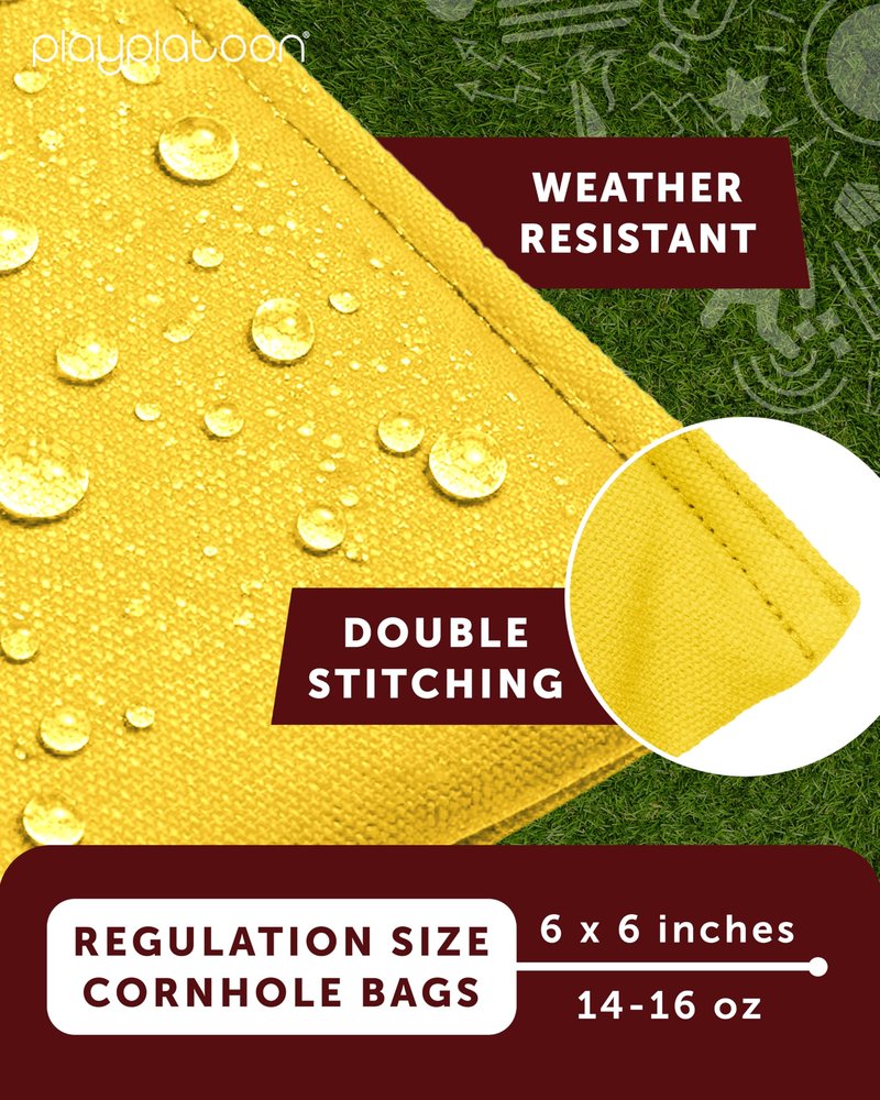 Play Platoon Weather Resistant Cornhole Bags - Set of 8 Regulation Size - Purple &Yellow - Durable Duck Cloth for Tossing Game, Includes Tote Bag