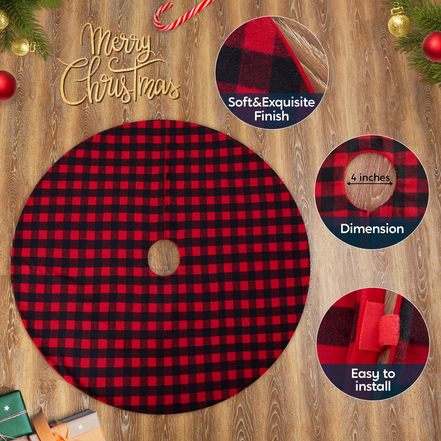 Joiedomi Christmas Tree Skirt 48Inch Buffalo Red and Black Plaid Decor for Xmas New Years Eve Holiday Party Indoor Decoration